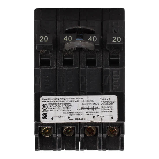 Siemens Q22040CT 20-40A Duplex/Triplex/Quadplex Thermal Magnetic Circuit Breaker – Plug-In – 120/240V