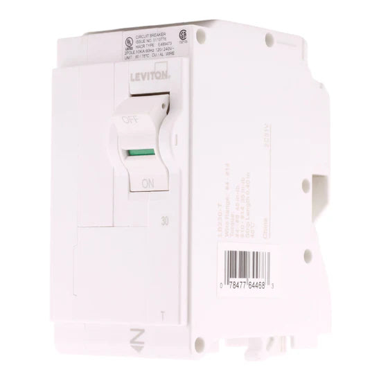 Leviton LB230-T 30A 2-Pole Thermal Magnetic Breaker – Plug-On Neutral – 120/240V