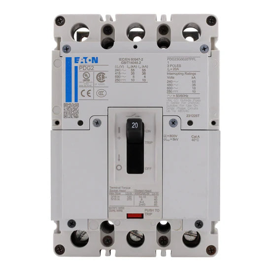 Eaton Power Defense PDG23M0020TFFL 20A 3P Molded Case Circuit Breaker – 65kA – 600V