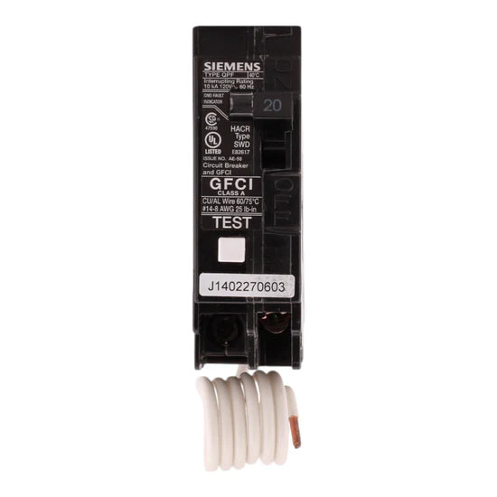 Siemens QF120 20A 1-Pole GFCI Circuit Breaker – Plug-On – 120V