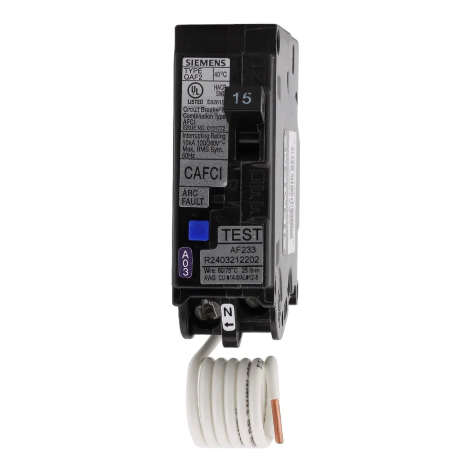 Siemens QA115AFC 15A 1-Pole Combination AFCI Pigtail Neutral Circuit Breaker – 120V