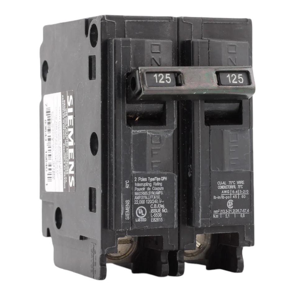 Siemens Q2125H 125 Amp 2-Pole Standard Trip Circuit Breaker – Plug-In – 240V