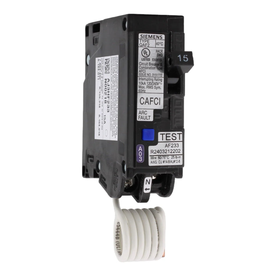 Siemens QA115AFC 15A 1-Pole Combination AFCI Pigtail Neutral Circuit Breaker – 120V