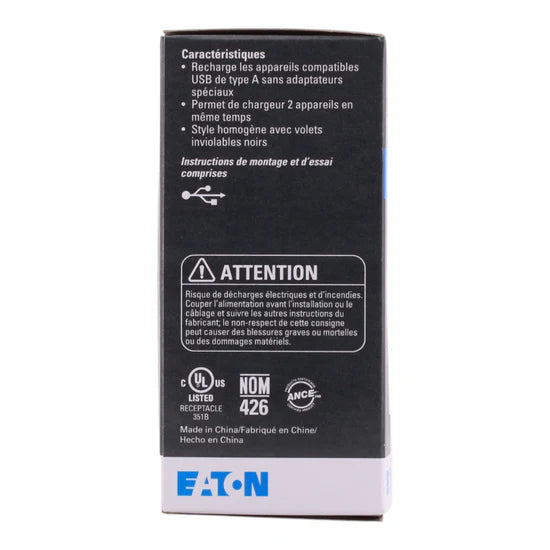 Eaton TR7765W 15A 2-Pole USB Charger Duplex Receptacle – Flush Mount – 125V – White