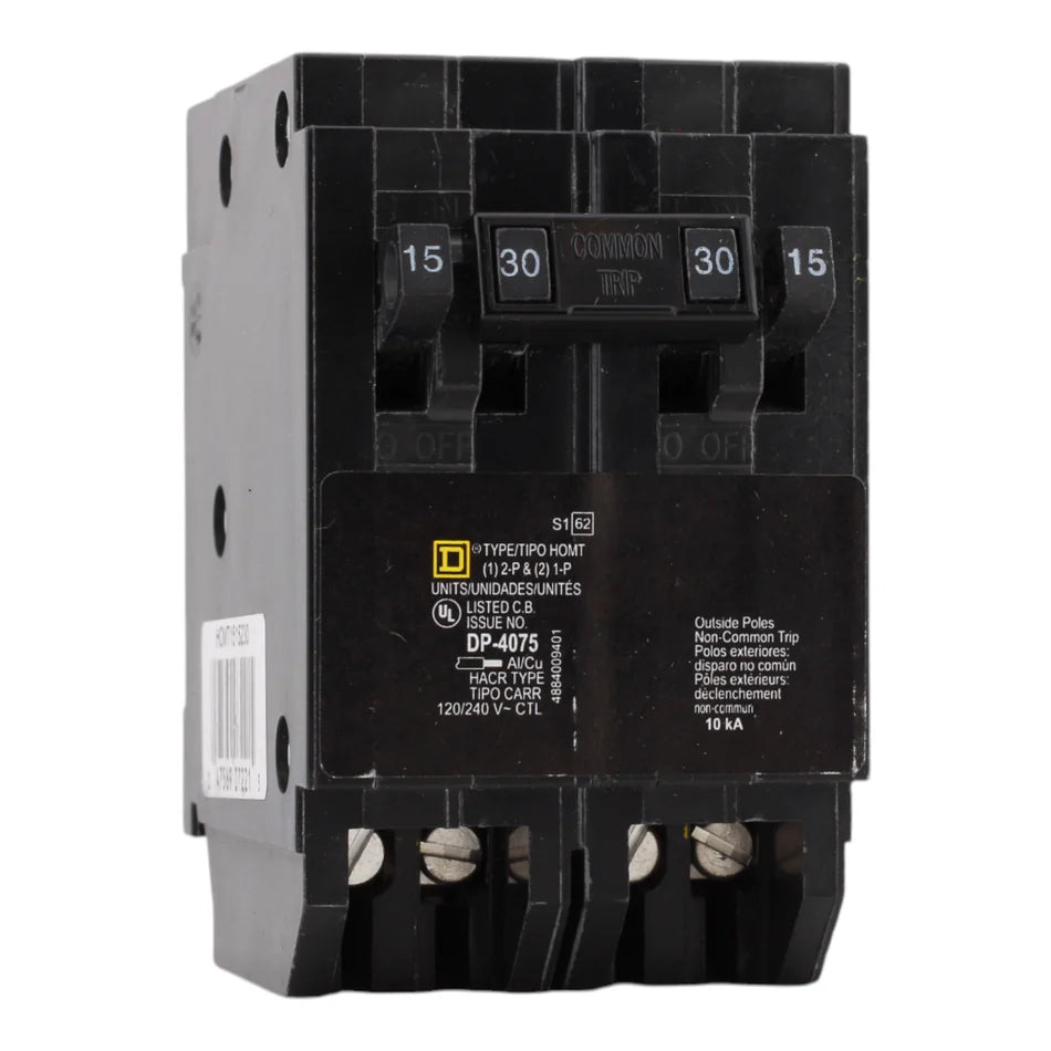 Square D HOMT1515230 Quad Tandem Circuit Breaker – 15A/30A – 120/240V – Plug-In – Homeline