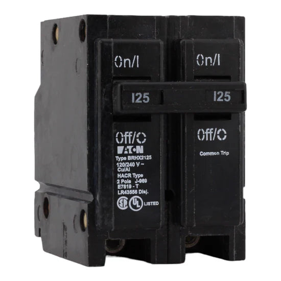 Eaton BRHX2125 125A 2-Pole Thermal Magnetic Circuit Breaker – Plug-On – 120/240V