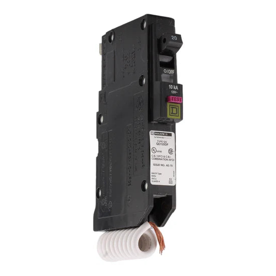 Square D QO120DF 20A 1-Pole Dual Function AFCI/GFCI Circuit Breaker – Pigtail Neutral – 120V