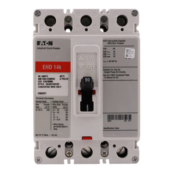 Eaton EHD3090L 90A 3P Molded Case Circuit Breaker – Series C F-Frame