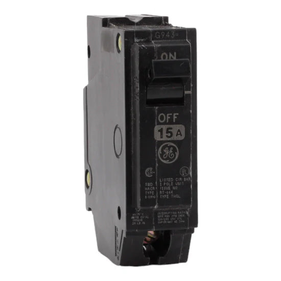 GE THQL1115 15A 1-Pole Thermal Magnetic Circuit Breaker – Plug-In – 120/240V