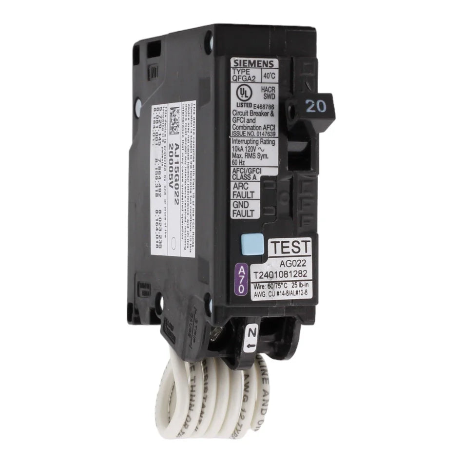 Siemens Q120DF 20A 1-Pole Dual Function AFCI/GFCI Circuit Breaker – Plug-In – 120V