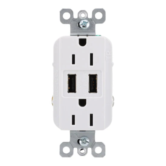 Legrand radiant TM826USBW 15A Tamper-Resistant USB-A Outlet – 3.1A – White Matte