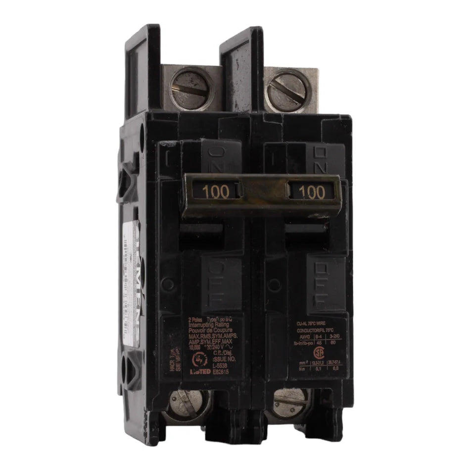 Siemens BQ2B100L 100 Amp Double Pole Standard Trip Circuit Breaker