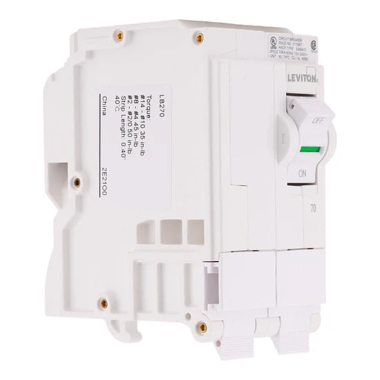 Leviton LB270 70A 2P Hydraulic-Magnetic Standard Circuit Breaker – Plug-On – 120/240V