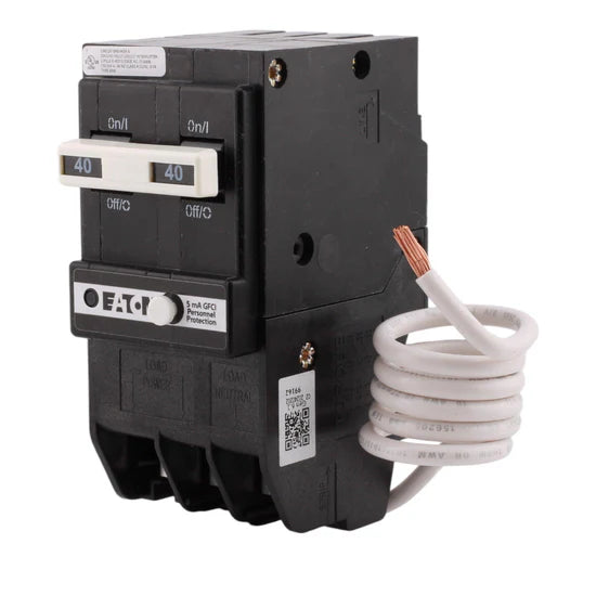 Eaton BRN240GF 40A 2-Pole GFCI Circuit Breaker – Pigtail Neutral (Plug-In) – 120/240V