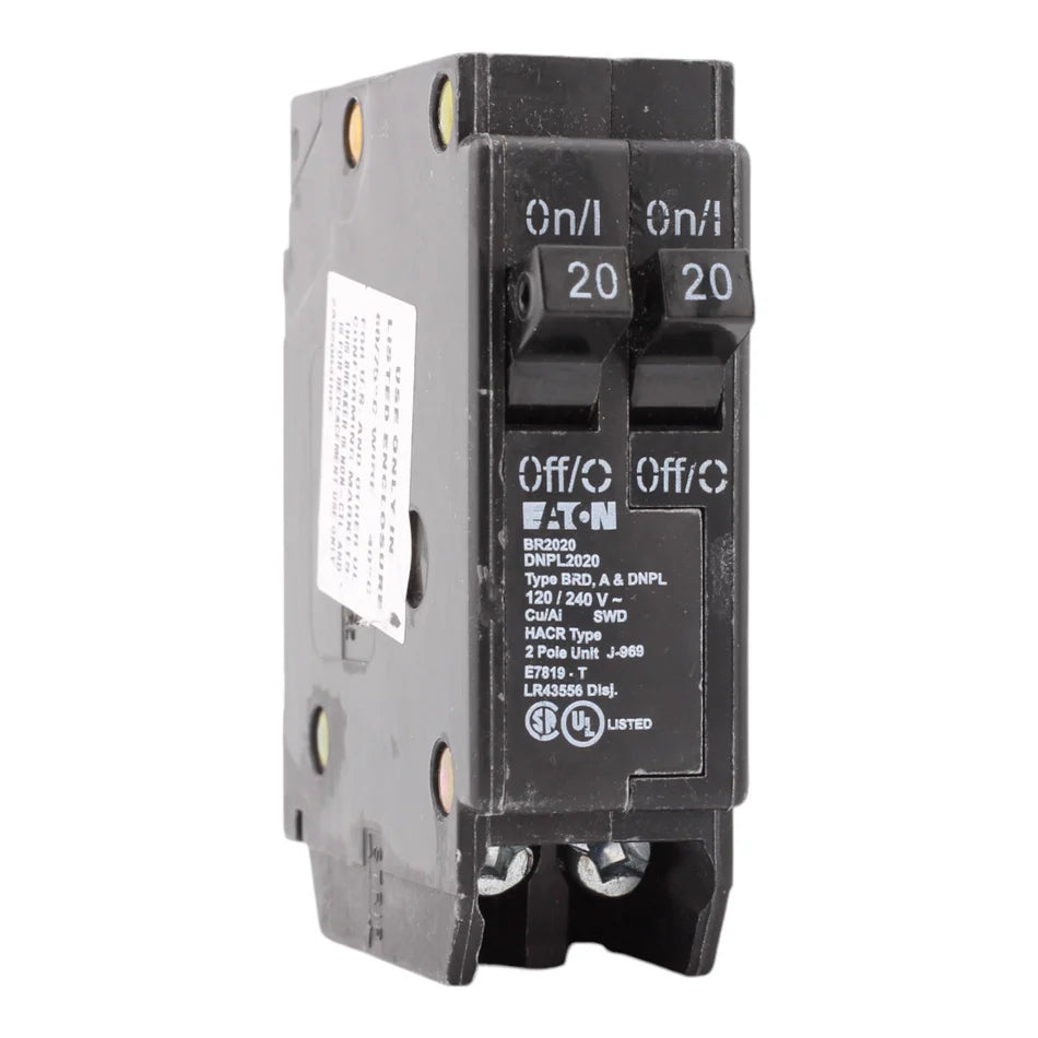 Eaton BR2020 20 Amp Double-Pole Standard Trip Circuit Breaker – Plug-In – 240V