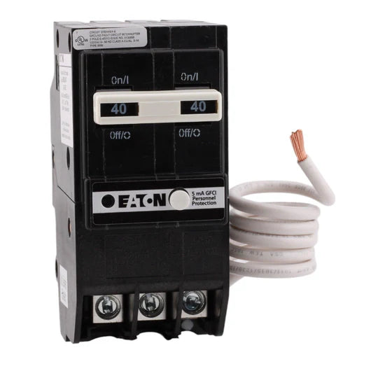 Eaton BRN240GF 40A 2-Pole GFCI Circuit Breaker – Pigtail Neutral (Plug-In) – 120/240V