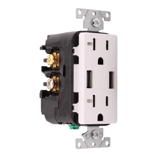 Leviton T5832-W 20A Combination Duplex Receptacle with USB Charger – Wall-Mounted – 125V