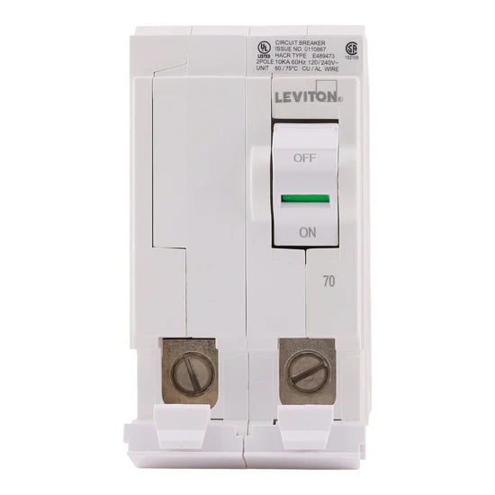 Leviton LB270 70A 2P Hydraulic-Magnetic Standard Circuit Breaker – Plug-On – 120/240V