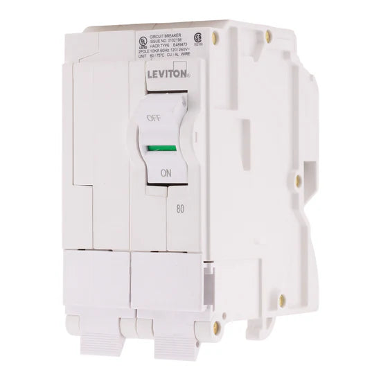 Leviton LB280 80A 2P Hydraulic-Magnetic Standard Circuit Breaker – Plug-On – 120/240V