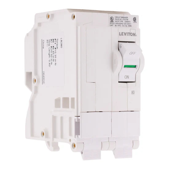 Leviton LB280 80A 2P Hydraulic-Magnetic Standard Circuit Breaker – Plug-On – 120/240V
