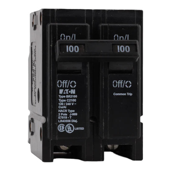 Eaton BR2100CS 100A 2-Pole Thermal Magnetic Circuit Breaker – Plug-On – 120/240V