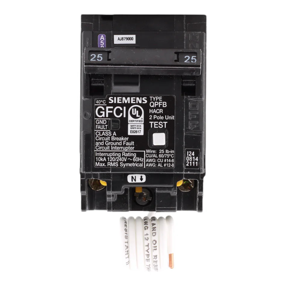 Siemens Q225GF 25 Amp 2-Pole GFCI Circuit Breaker – Pigtail Neutral – 240V