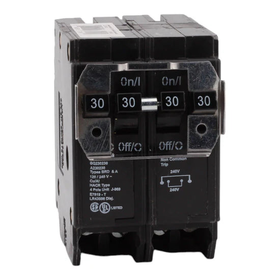 Eaton BQC230230 30A 4-Pole Thermal Magnetic Circuit Breaker – Plug-On – 120/240V