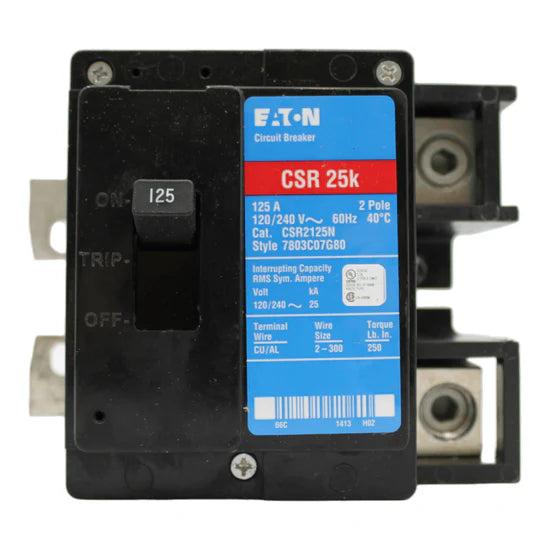 Eaton CSR2125N 125A 2-Pole Thermal-Magnetic Circuit Breaker – Lug Terminals – 120/240V AC