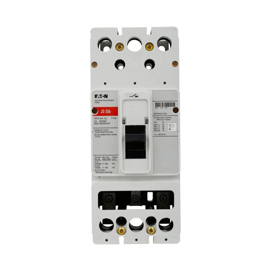 JD2250 - Cutler Hammer Bolt-On 600V 250A 2 pole circuit breaker 35kA@480V