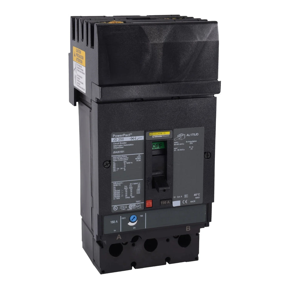 Square D JDA262255 225A 2-Pole Thermal Magnetic Molded Case Circuit Breaker – I-Line Plug-In – 600V