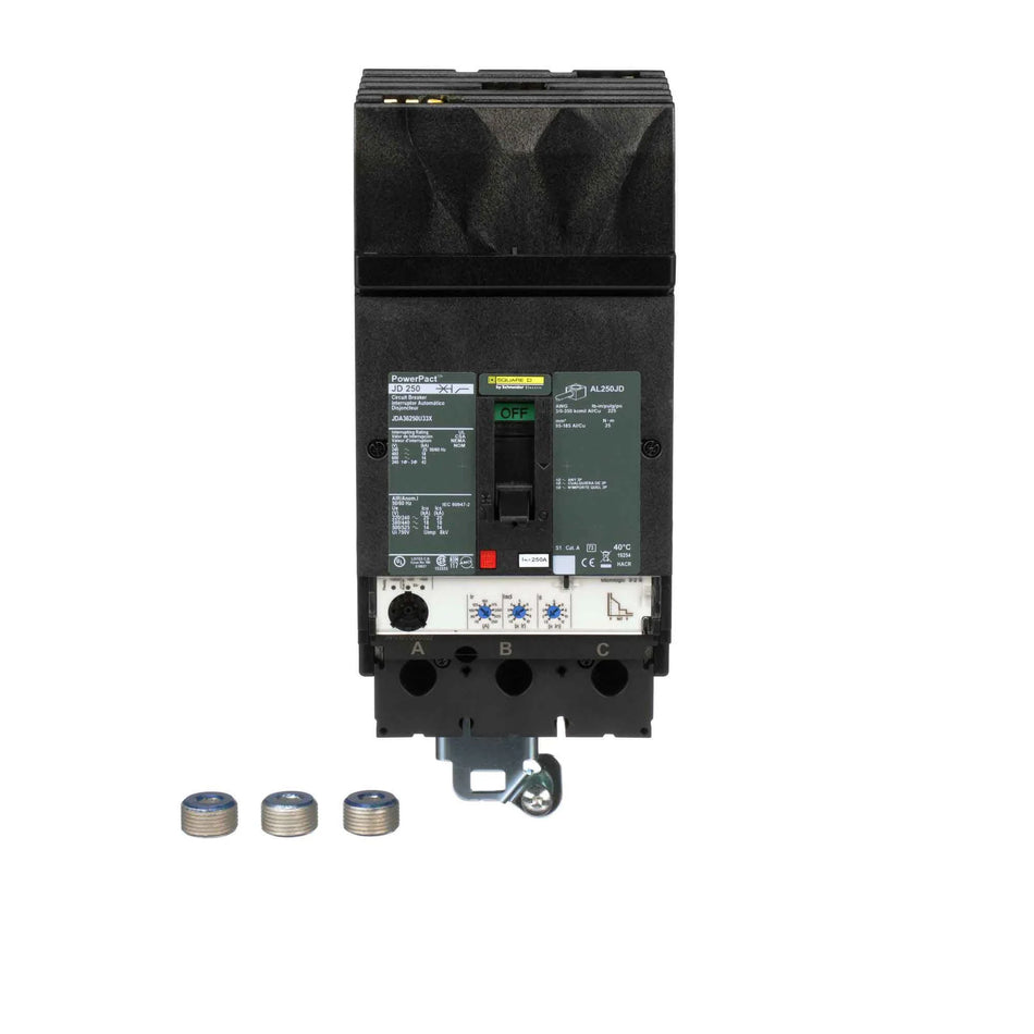 Square D JDA36250U33X PowerPact Circuit Breaker – 3 Pole – 250A – 600VAC – I-Line Plug-In – LSI Trip – Solid State
