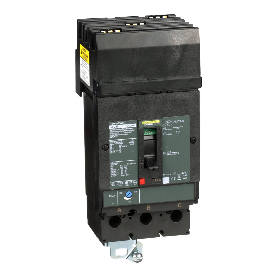 Square D JJA36175 – 3‑Pole 175 A 600 V AC Molded Case Breaker, Thermal‑Magnetic, 25 kAIC @ 600 V