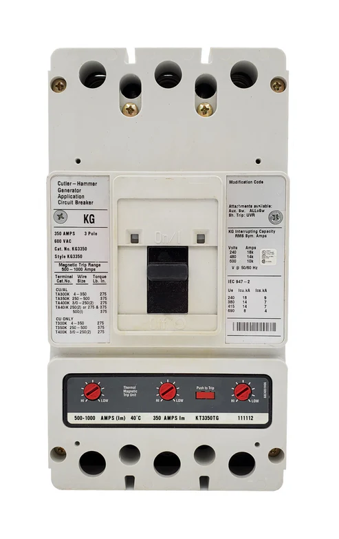 Eaton Cutler-Hammer KG3350 350A 3-Pole Generator Molded Case Circuit Breaker – Bolt-On Mount – 600VAC