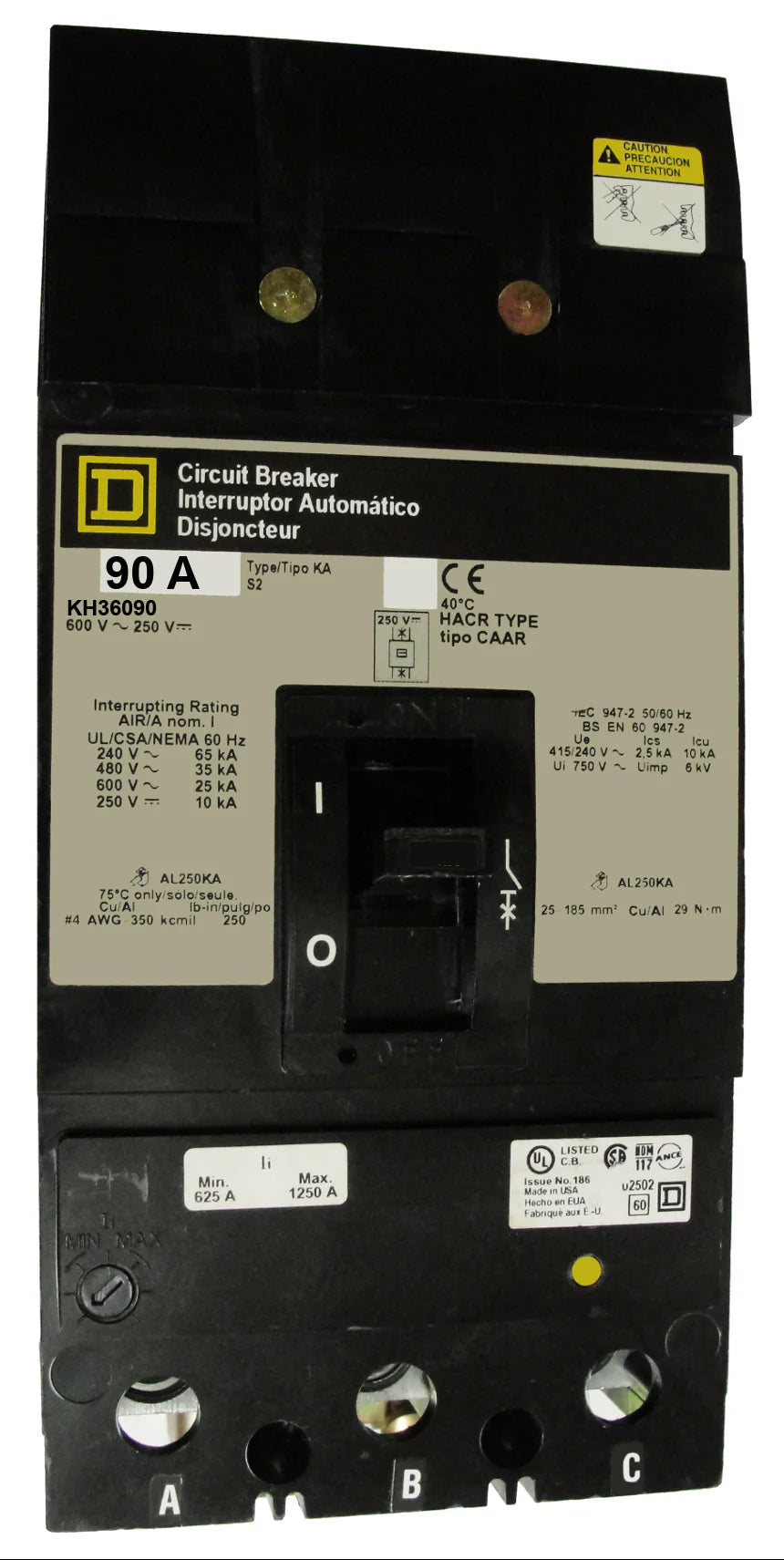 Square D KH36090 90A 3 Pole Molded Case Circuit Breaker – Plug In – 600VAC