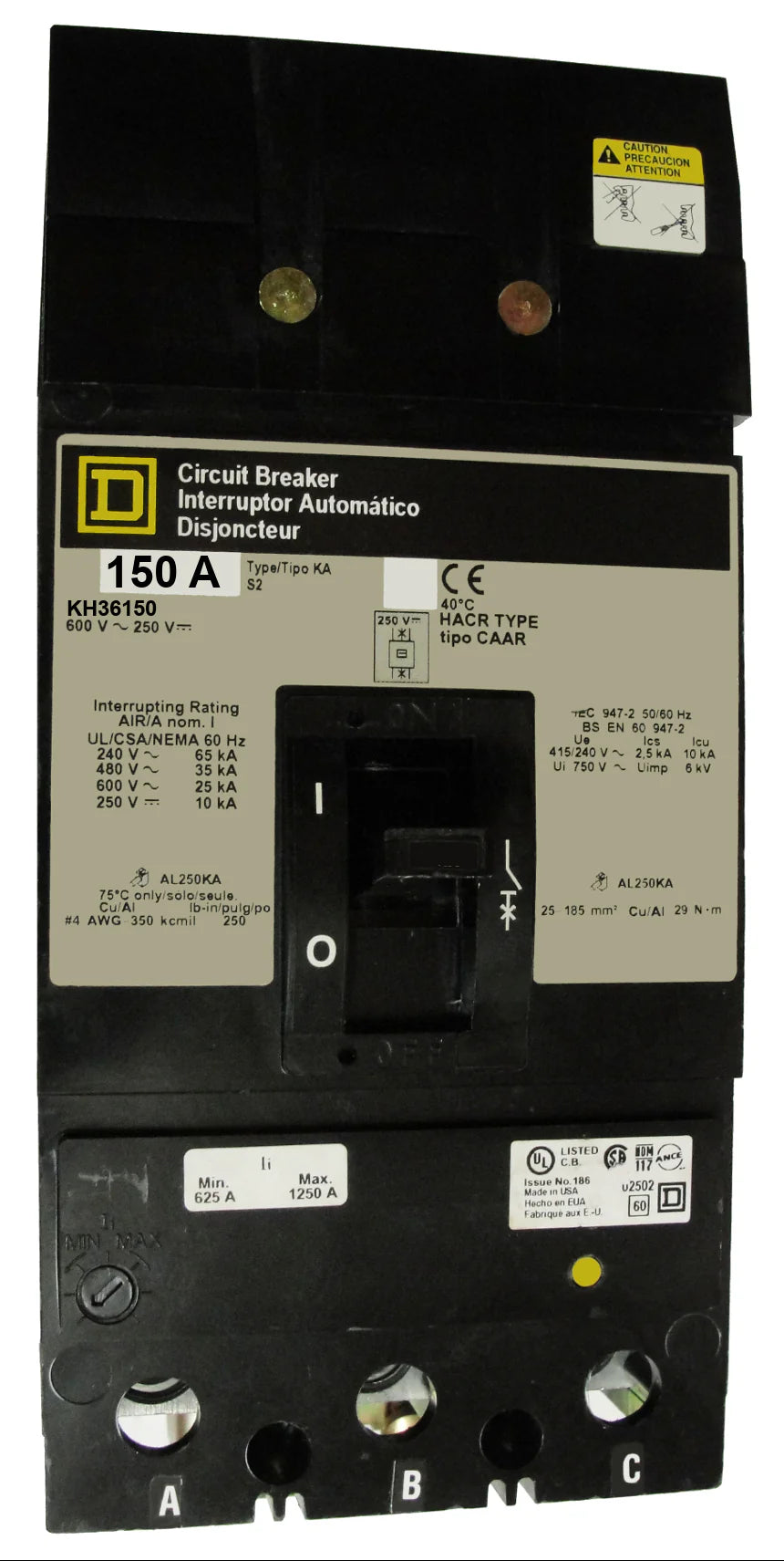 Square D KH36150 150A 3 Pole Molded Case Circuit Breaker – Plug In – 600VAC