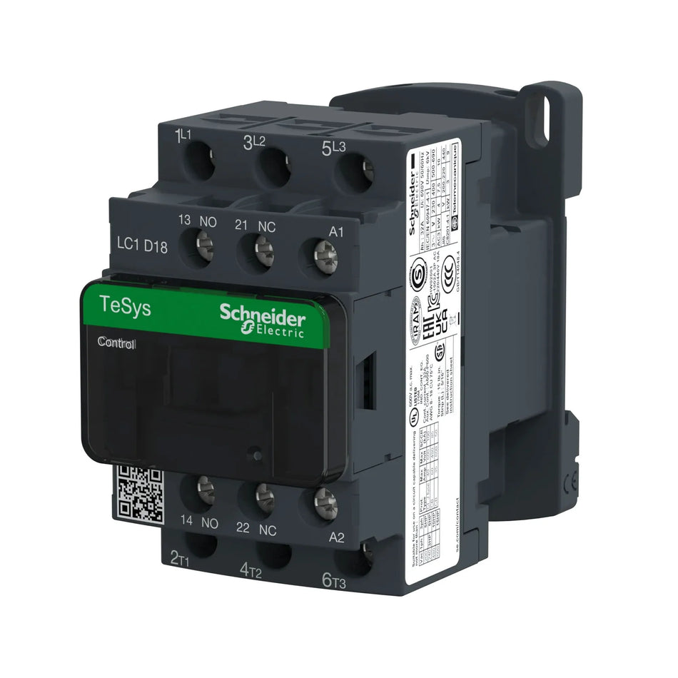 Schneider Electric LC1D40AB7 TeSys D Contactor – 3 Pole – 40A – 24V AC Coil – IEC Motor Contactor – DIN Rail/Panel Mount – High SCCR Industrial Contactor