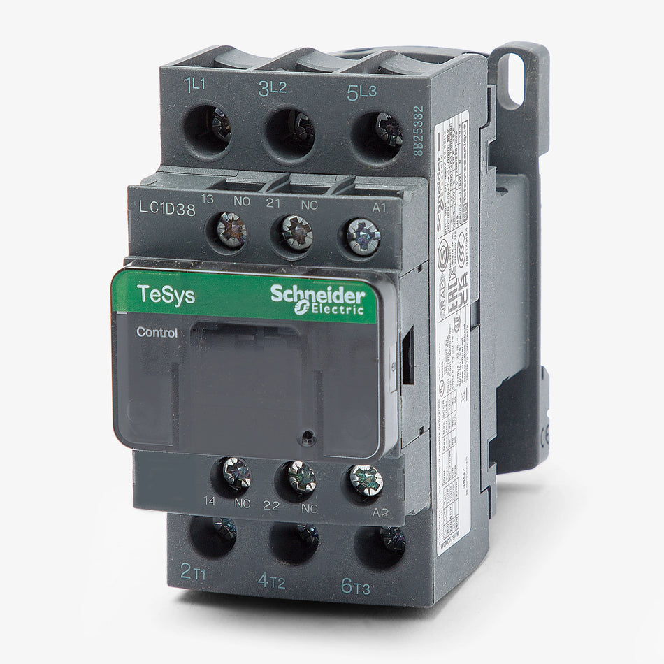Square D LC1D38G7 IEC Contactor – 3 Pole – 38A – 120V AC Coil – TeSys D Series – Rail/Plate Mount – Motor & Resistive Load Contactor – DIN Mount