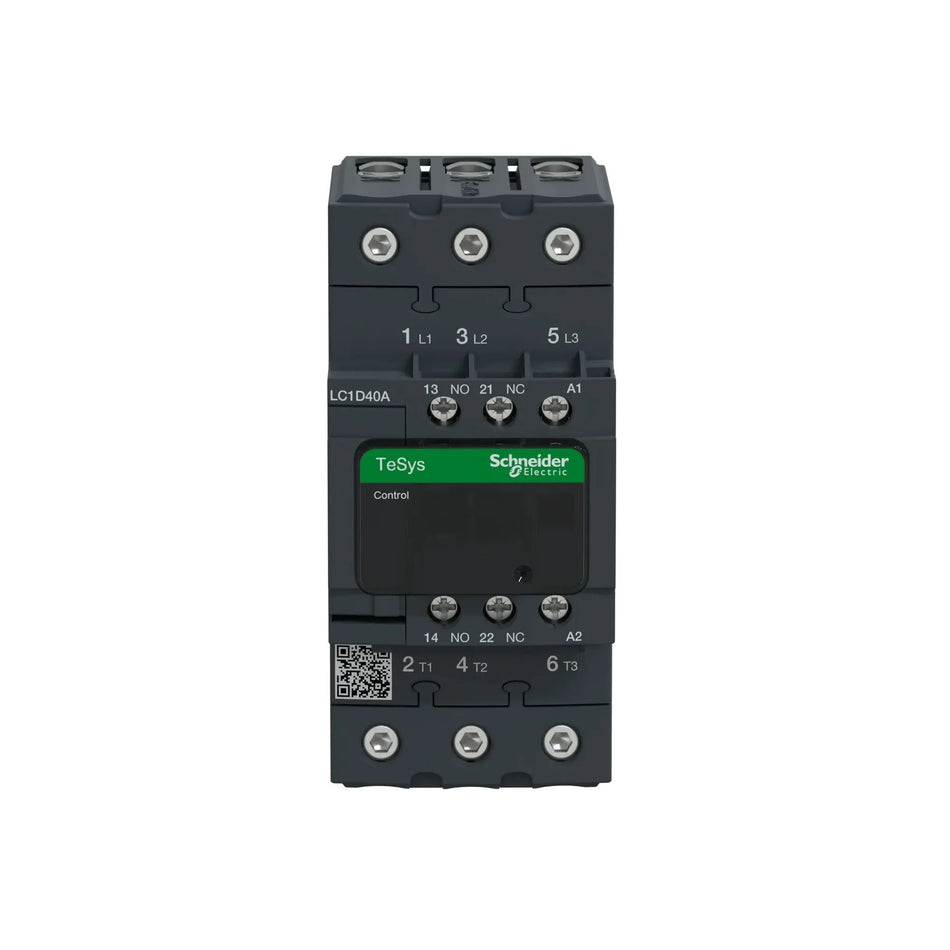 Schneider Electric LC1D40AB7 TeSys D Contactor – 3 Pole – 40A – 24V AC Coil – IEC Motor Contactor – DIN Rail/Panel Mount – High SCCR Industrial Contactor