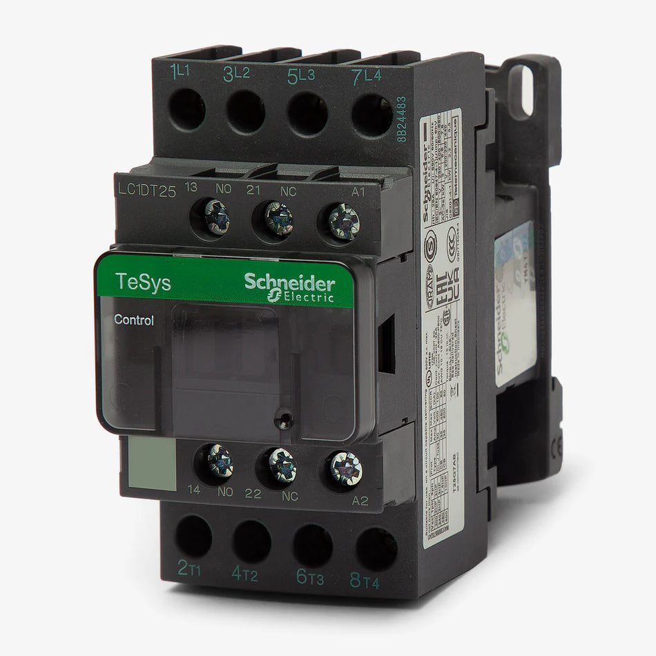 Schneider Electric LC1DT25G7 IEC Contactor – 4 Pole – 25A – 120V AC Coil – TeSys D Series – DIN Rail Mount – Multi-Pole Industrial Contactor