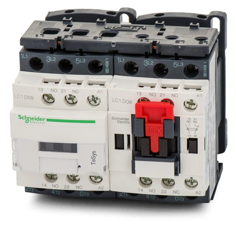 Schneider Electric LC2D09G7 IEC Reversing Contactor – 3 Pole – 9A – 120V AC Coil – TeSys D Series – DIN Rail Mount – Motor Reversing Contactor