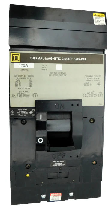 Square-D LH36175 175A 3P MCCB – Plug-In Mount – 600VAC