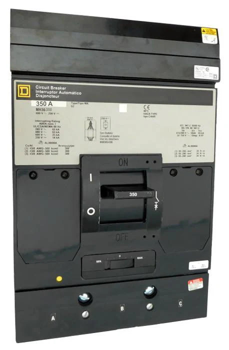 Square D MH36350 350A 3 Pole Thermal Magnetic MCCB – I-Line Plug In – 600V