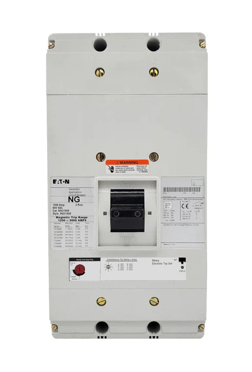 Eaton Cutler Hammer NG31000 1000A 3-Pole Molded Case Generator Circuit Breaker – Interchangeable Trip Unit – Bolt-On – 600VAC