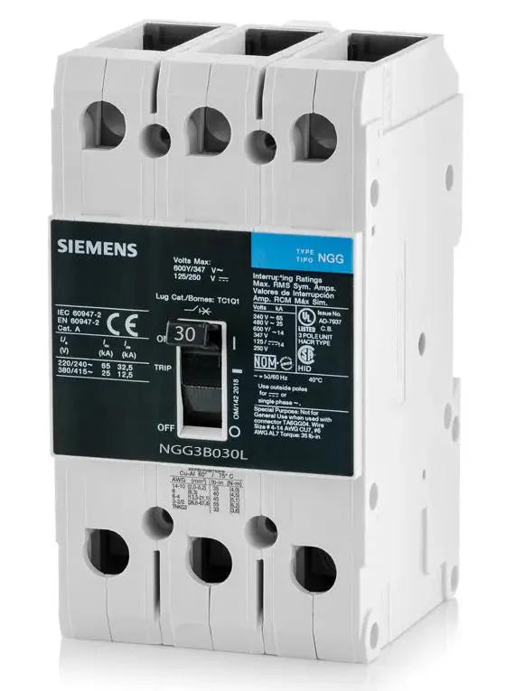 Siemens NGG3B030 Circuit Breaker – VL Series – NGG Frame – 30A – 3 Pole – 600VAC – Feed-Thru – Thermal Magnetic