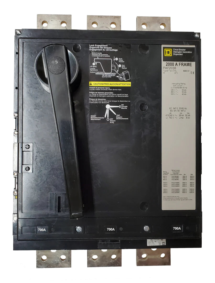 Square D PAF367001021 700A 3 Pole MCCB – LI Protection with Shunt – Bolt On Mount – 600V