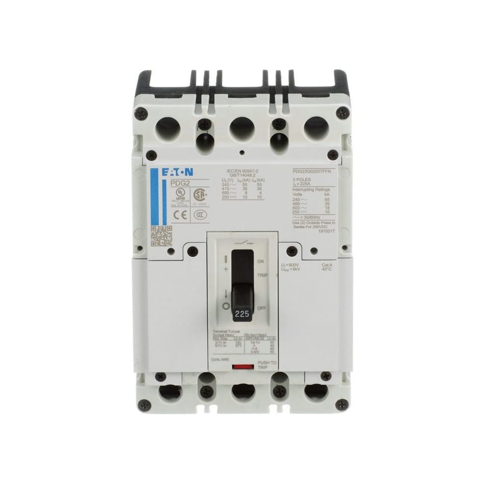 Eaton PDG23M0125TFFL Power Defense Molded Case Circuit Breaker – 125A, 3-Pole, 600V, PD2 Global, 65 kAIC