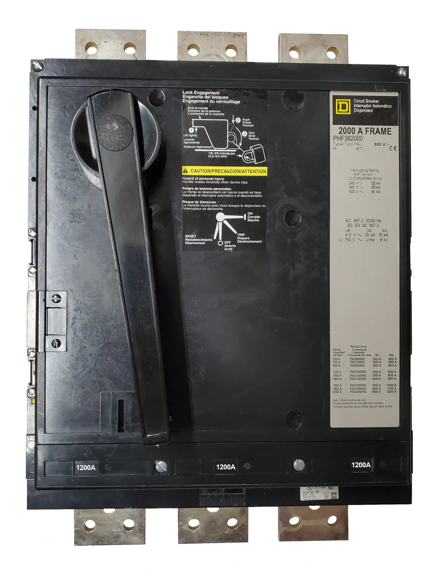 Square D PHF361200 1200A 3 Pole MCCB – LI Protection – High Interrupting Capacity – Bolt On Mount – 600V