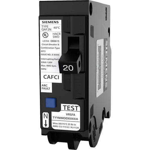 QA120AFCN Siemens Plug-In 120V 20A 1 pole circuit breaker 10kA@120V