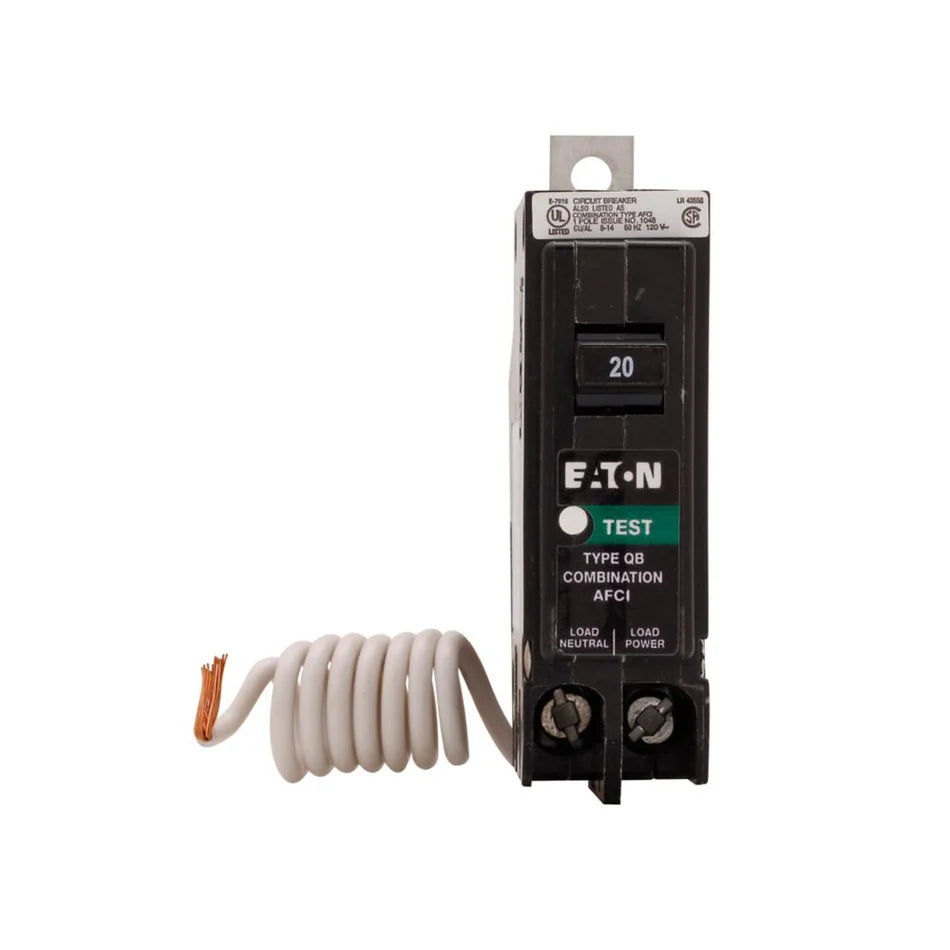 Eaton QB1020CAF 20A 120V Single-Pole AFCI Circuit Breaker – Bolt-On, Cable-In/Cable-Out