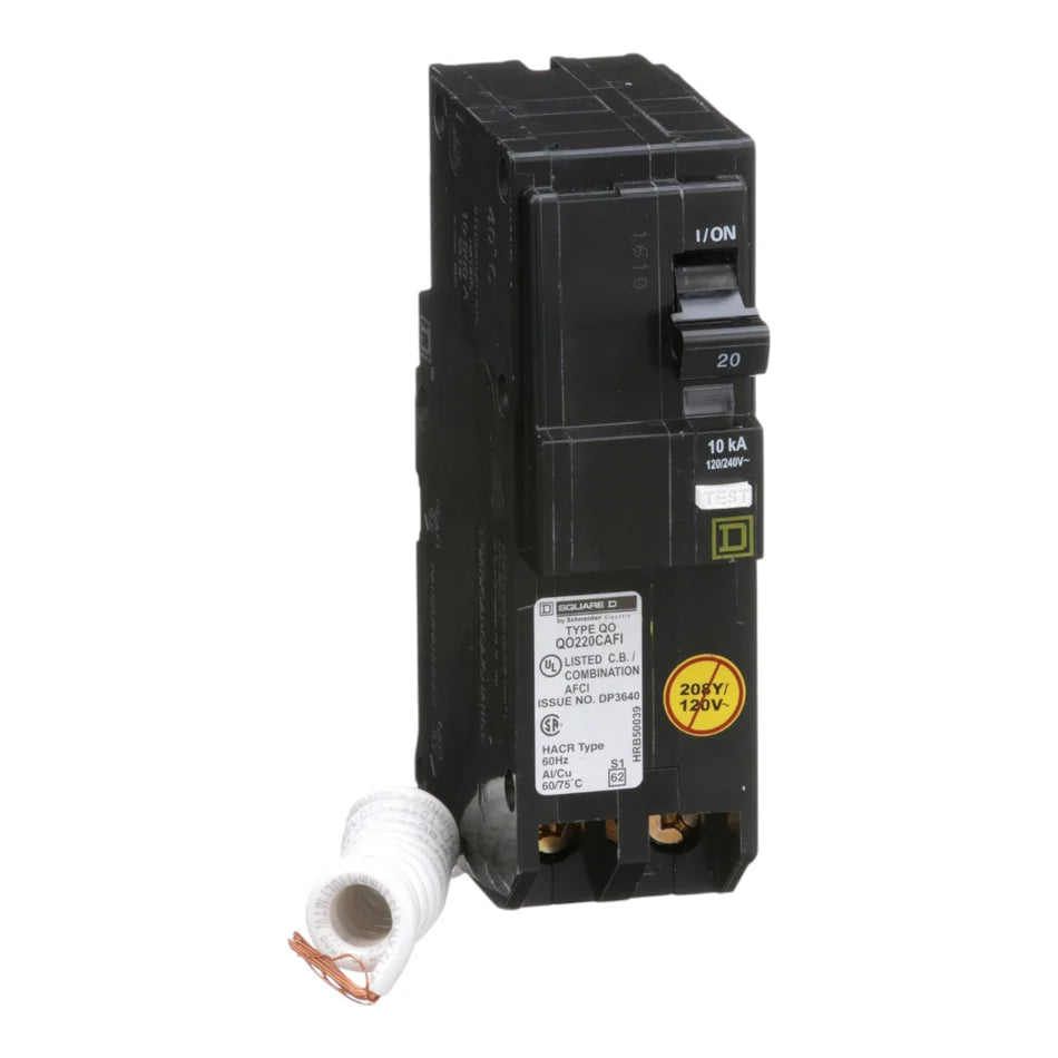 Square D QO220CAFI 20A 120/240V 2-Pole Combo AFCI Circuit Breaker – Pigtail Neutral – UL